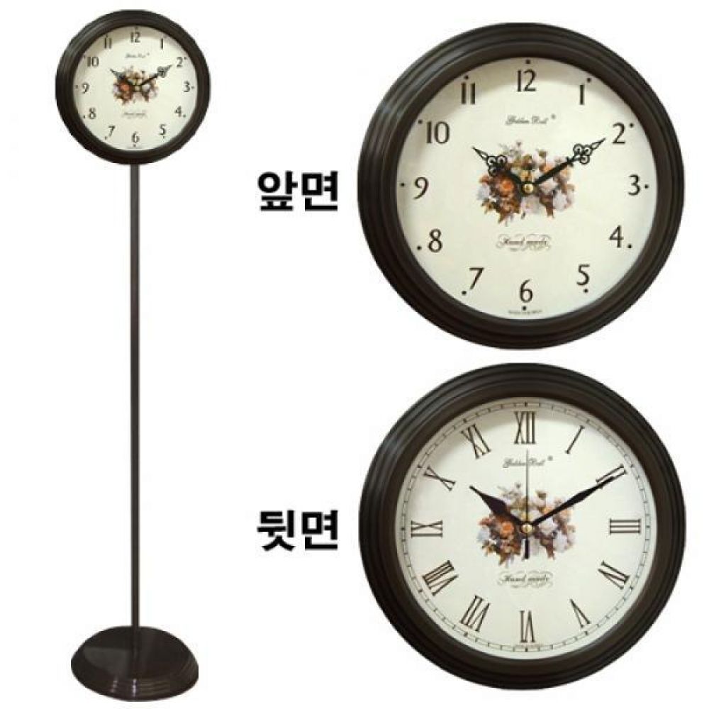 GB6053 무소음 양면 스탠드시계 월넛 장미 메탈