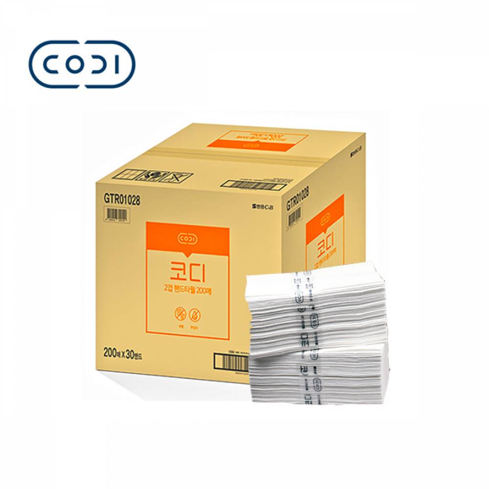 코디 2겹 핸드타월 200매 30밴드 215x215mm
