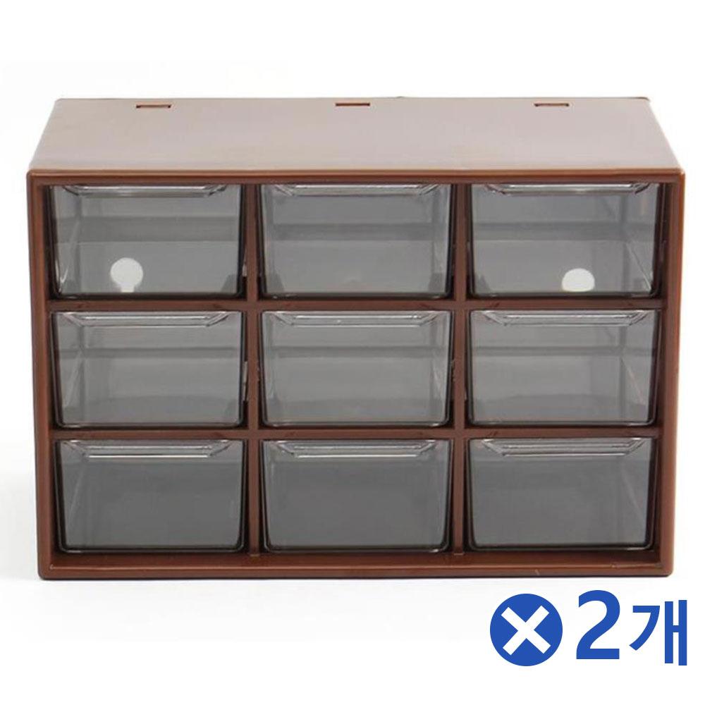 책상정리 서랍형 멀티박스 9칸 브라운x2개 서랍정리대