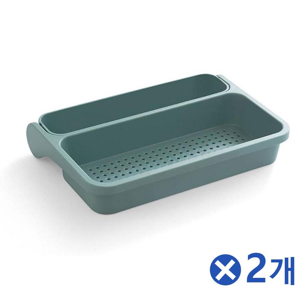 접착형 90도 회전 싱크대 물빠짐 채반 그린x2개
