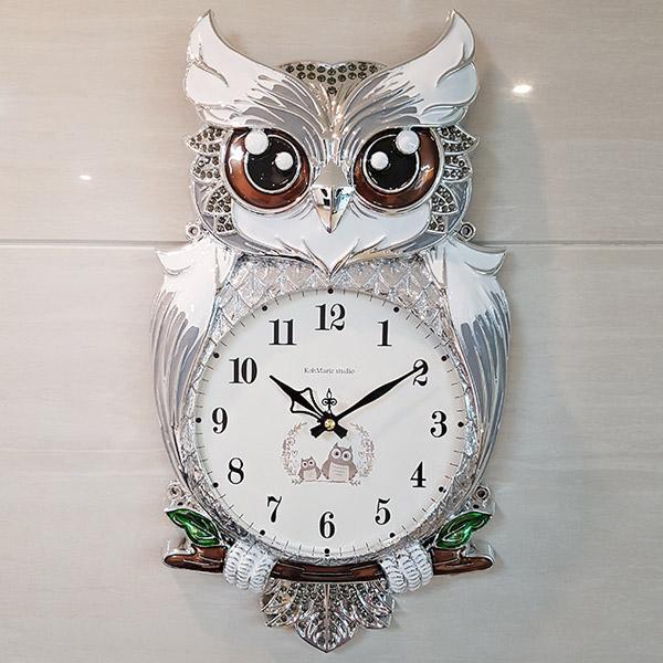 오브제 부엉이 벽시계 (실버)