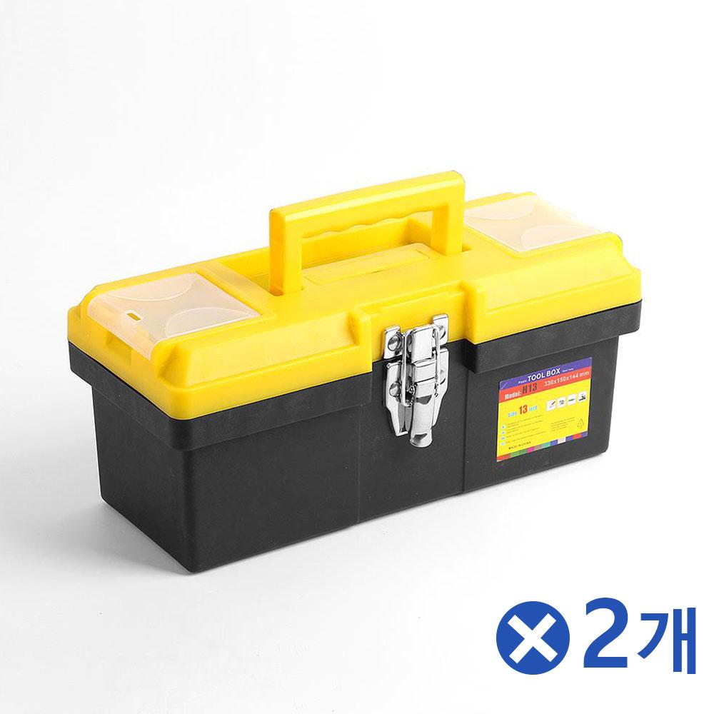 튼튼한 플라스틱 2단 공구박스 33x14cmx2개 문구정리