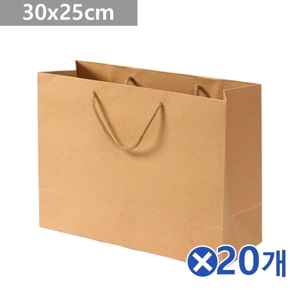 가로형 무지 크라프트지 쇼핑백 30x25cmx20개 선물용