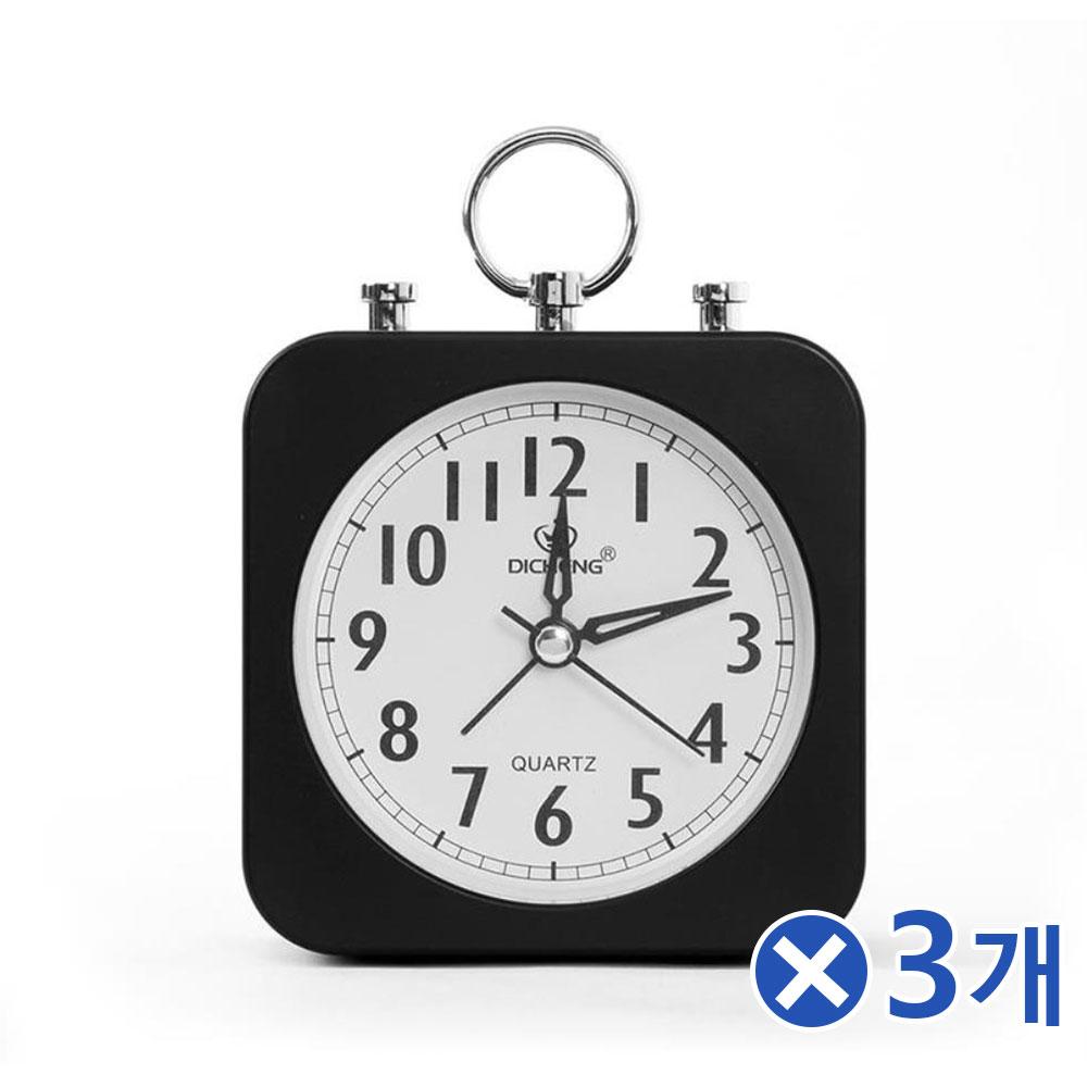 아날로그 퀴리 사각 알람시계-블랙x3개 학생시계