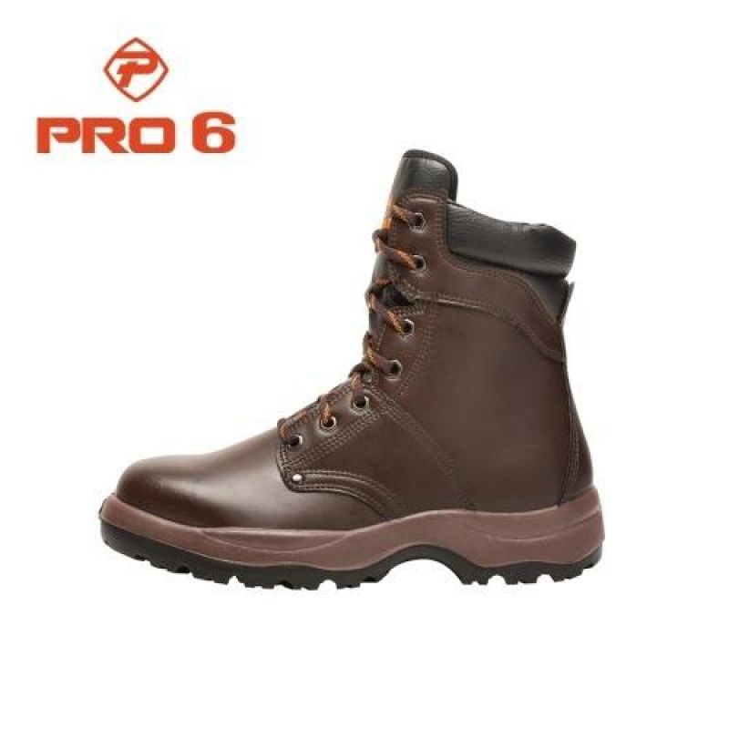 PRO6 8인치 펌에어가죽 중작업용 기능성 안전화 다크브라운
