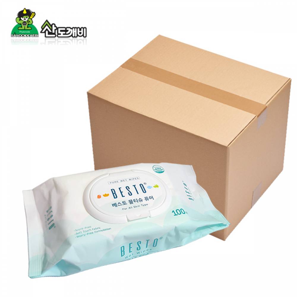 슈마켓 베스토퓨어 물티슈 100매 캡형 한박스 24개입