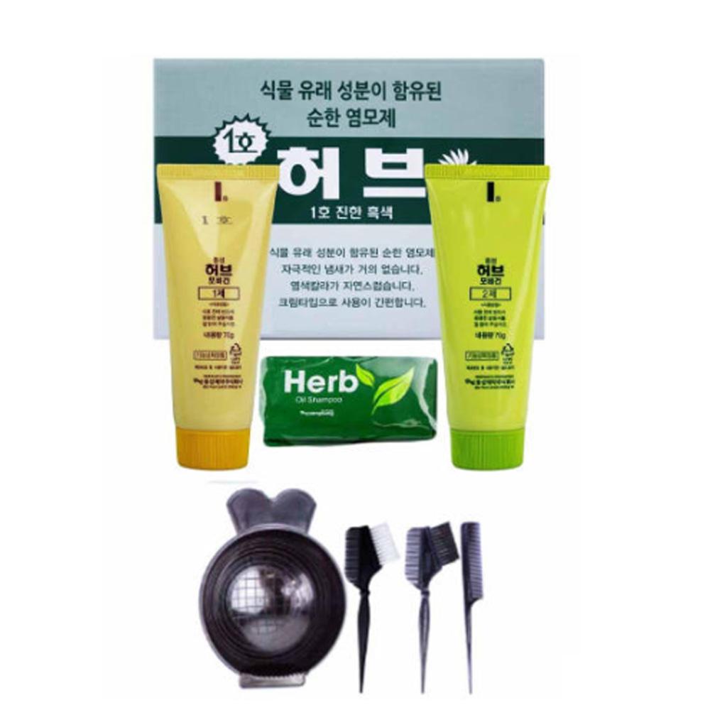 허브 포비건 칼라크림 1호 진한흑색 1제 2제 70g 각 6개입(염색키트제공) 동성