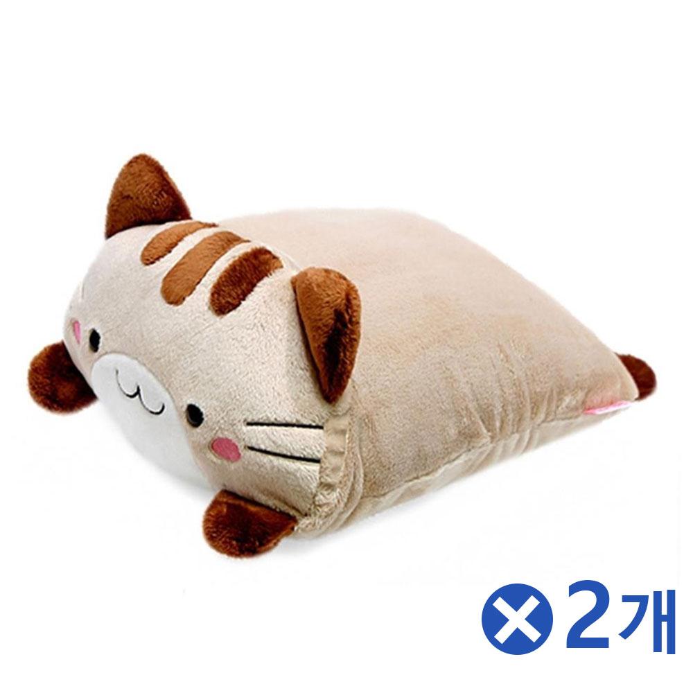 귀여운 사각 미네코쿠션 브라운 소x2개 침대쿠션