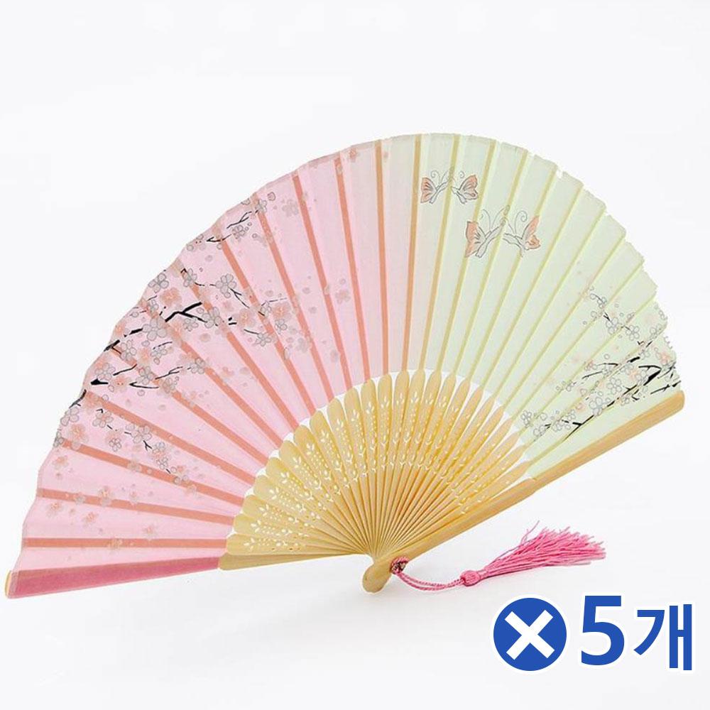 화사한 전통 매화나비 접이식 대나무부채x5개 팬시