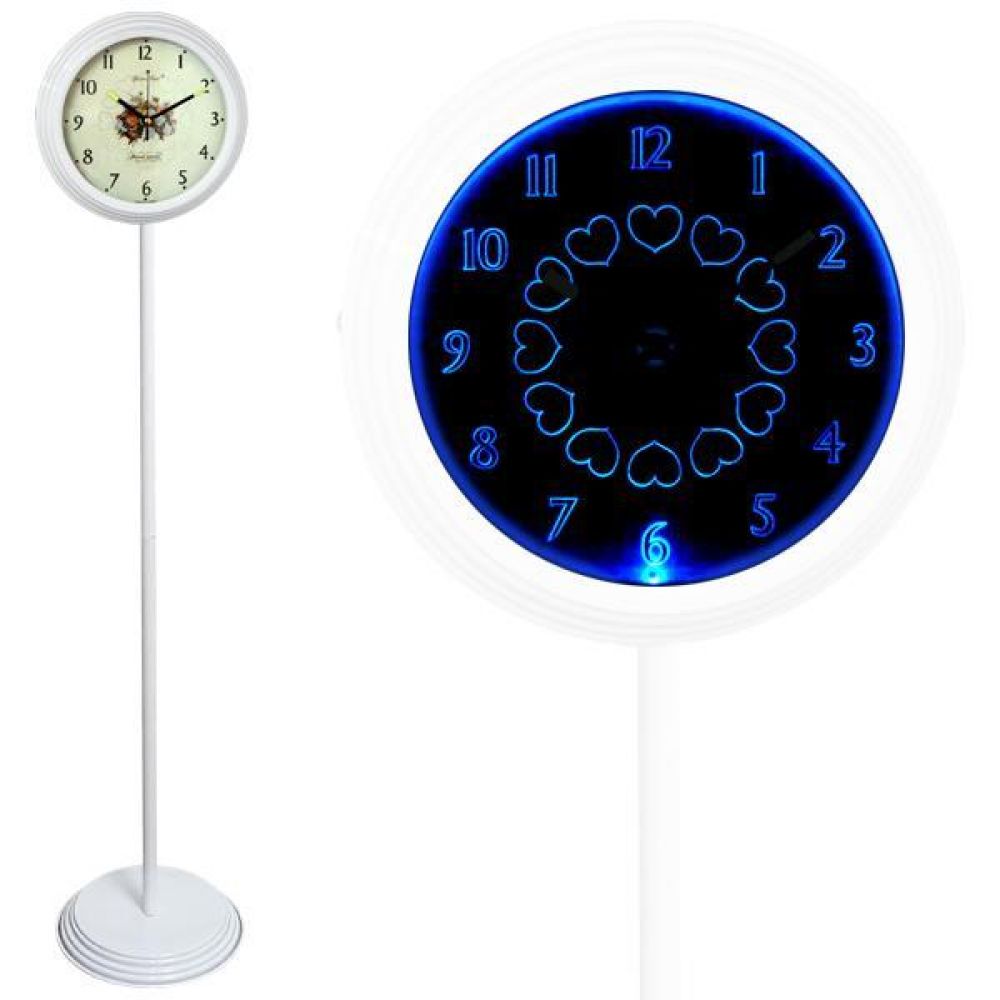 GB6704 무소음 LED 블루 스탠드시계 화이트 장미