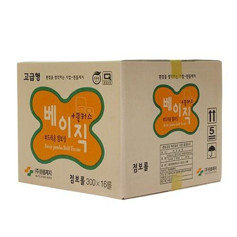 무형광 베이직플러스 점보롤화장지 300m 16롤