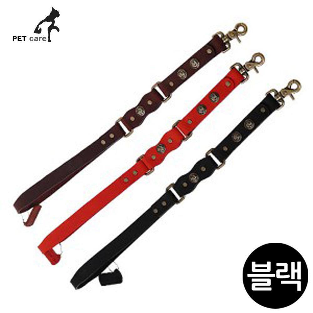 고급 가죽 블랙 핸들러줄 25mmx54cm 강아지 개줄