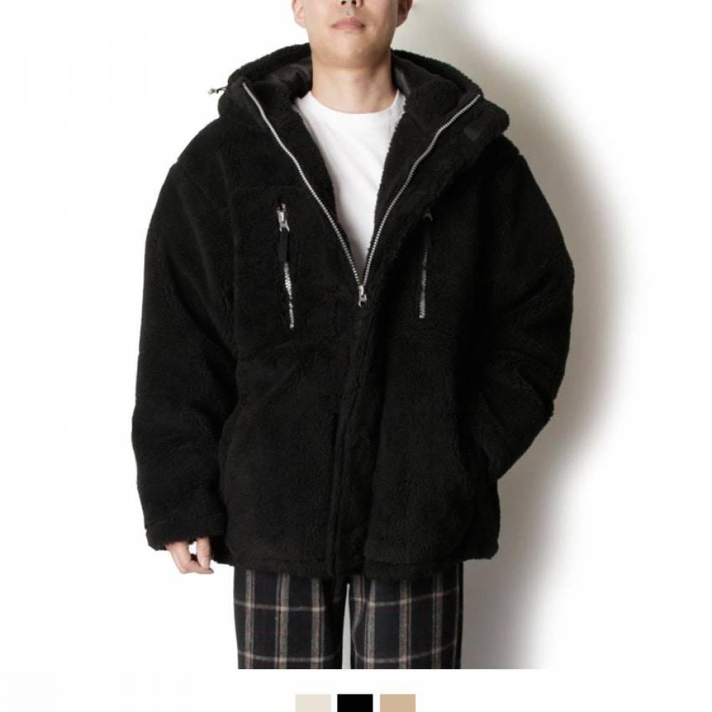 오버핏 양털패딩 후드집업