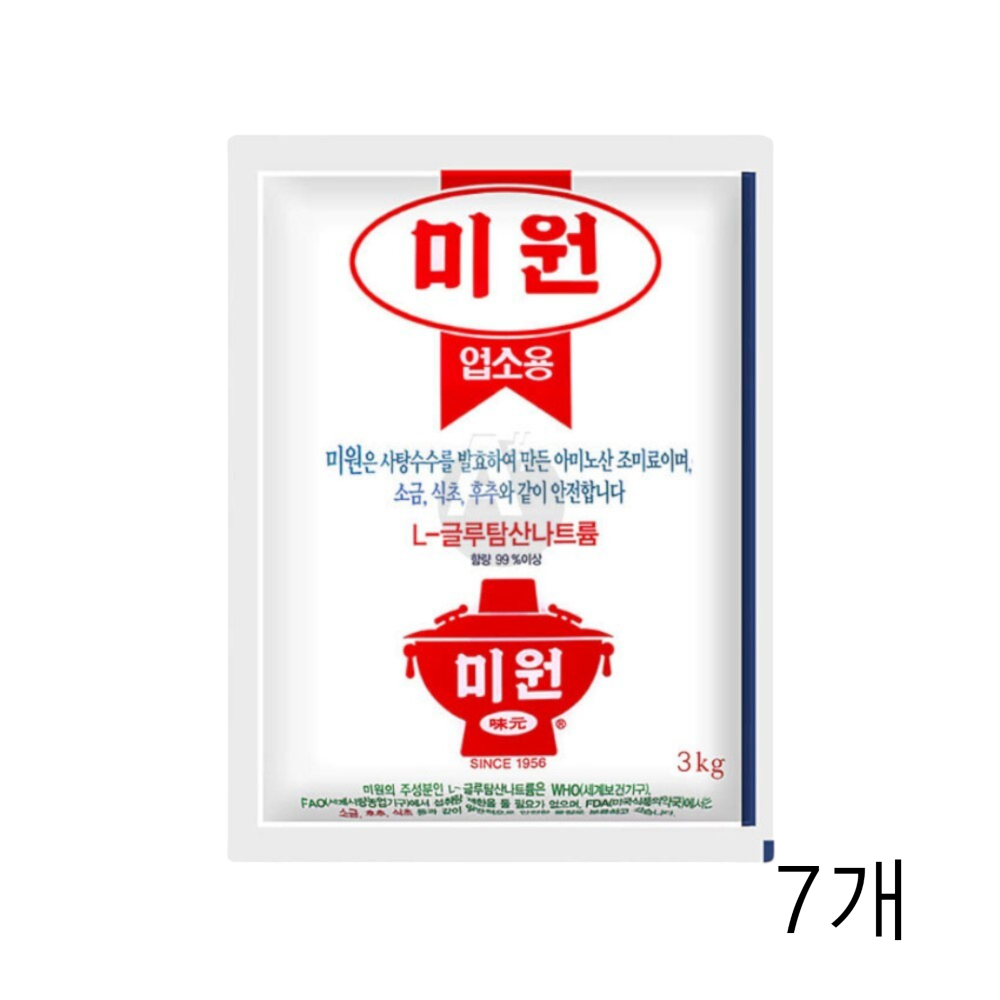 대상 미원 업소용 L-글루탐산나트륨 발효조미료 3kg X 7개 대용량 업소용 고운입자미원