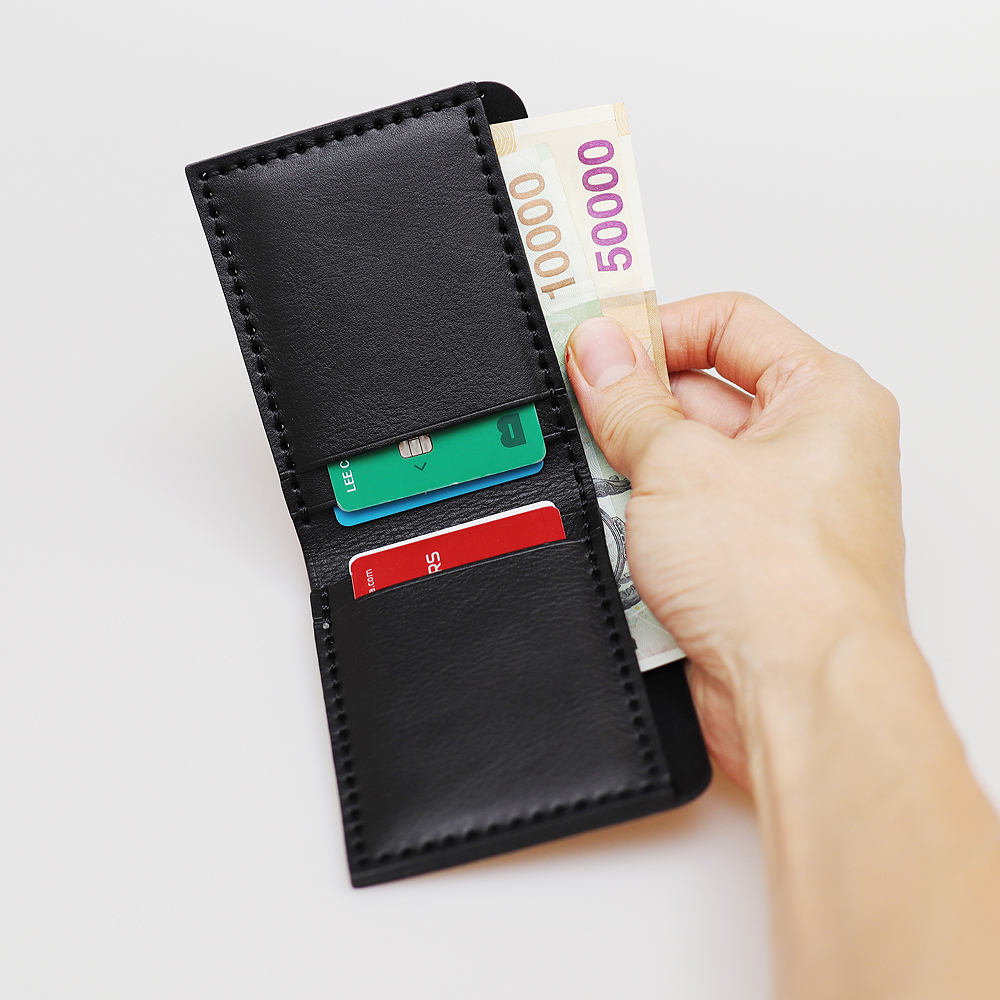핸드메이드 카드 안빠지는 가죽 지갑 다코타블랙