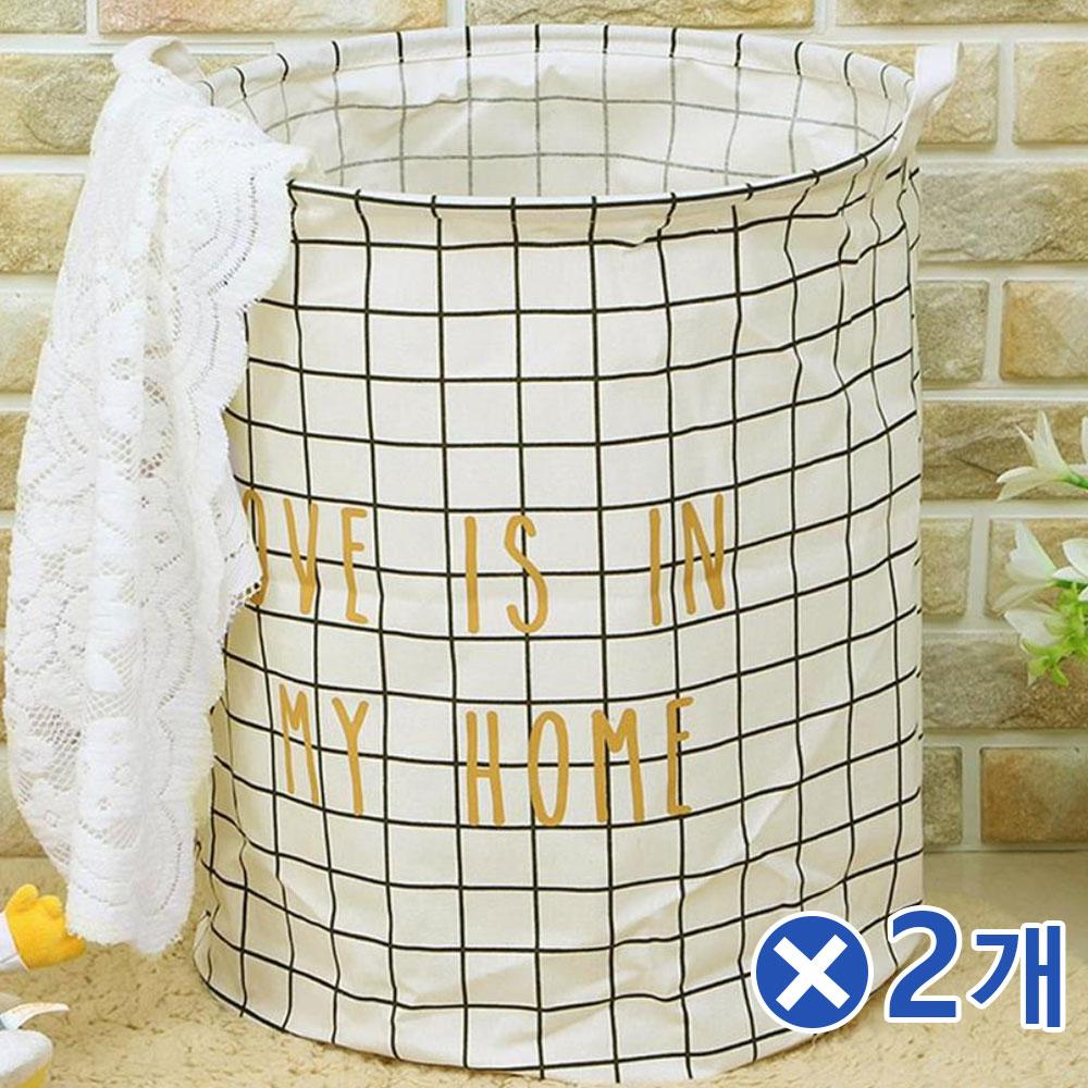 체크패턴 패브릭 러브 빨래바구니 화이트x2개 세탁통