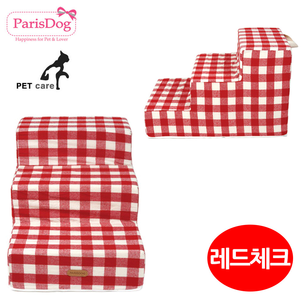 내츄럴 체크스텝 39cm 레드체크 애견용품 애완동물