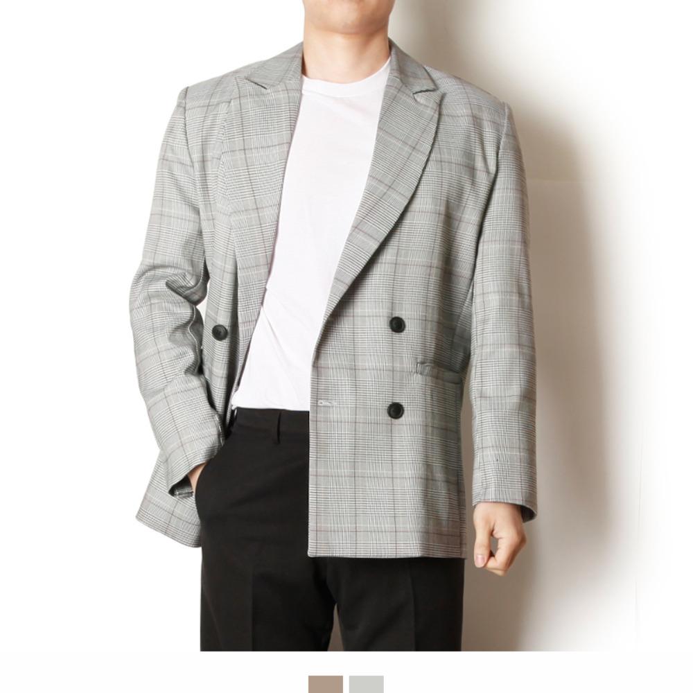 남자 체크 더블자켓
