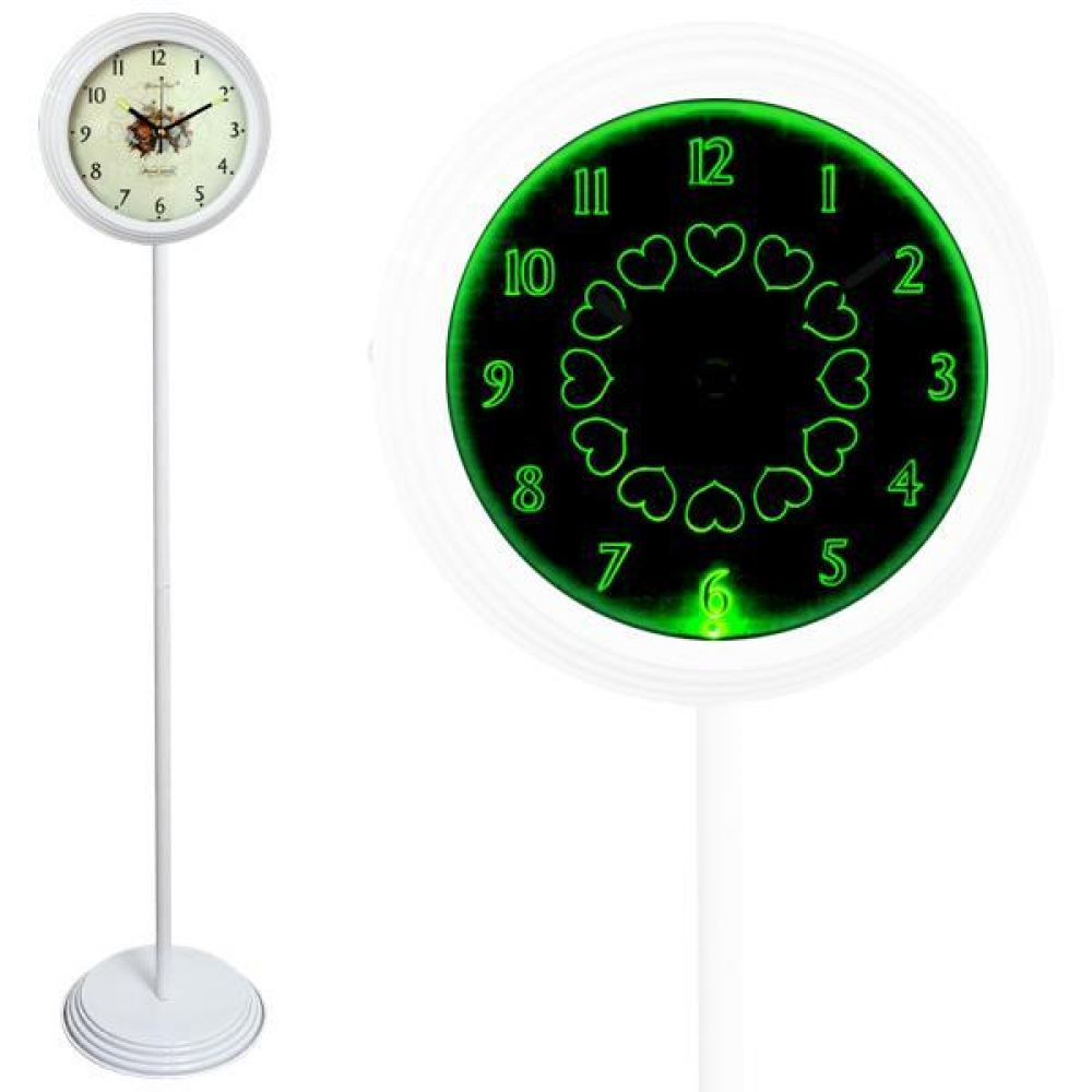 GB6705 무소음 LED 그린 스탠드시계 화이트 장미